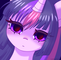 Size: 3359x3289 | Tagged: safe, artist:catt, twilight sparkle, pony, g4, blank expression, blank stare, bust, eye clipping through hair, female, fringe, frown, mare, no catchlights, solo, straight mane, three toned mane