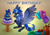 Size: 2866x2014 | Tagged: safe, artist:twilightwolf91, princess luna, oc, oc only, oc:star reader, pegasus, pony, g4, balloon, birthday, birthday cake, birthday present, cake, cakeluna, colored hooves, countershading, food, hooves, layering error, lightly watermarked, male, not luna, pale belly, present, sitting, solo, spread wings, stallion, table, unshorn fetlocks, watermark, wings