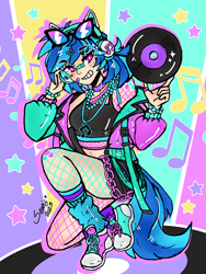 Size: 2056x2739 | Tagged: safe, artist:seuris1, dj pon-3, vinyl scratch, human, pony, equestria girls, g4, converse, decora, female, gijinka, humanized, neon, shoes, solo