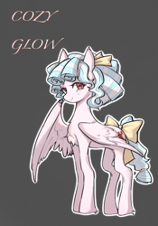 Size: 1668x2388 | Tagged: safe, artist:nayeonsoul, cozy glow, pegasus, pony, g4, female, filly, foal, gray background, outline, simple background, smiling, solo, text, white outline