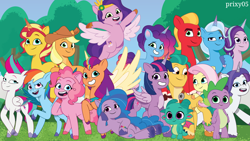 Size: 1716x968 | Tagged: safe, artist:edy_january, artist:prixy05, edit, editor:edy_january, part of a set, applejack, fluttershy, hitch trailblazer, izzy moonbow, misty brightdawn, pinkie pie, pipp petals, rainbow dash, rarity, sparky sparkeroni, spike, sprout cloverleaf, starlight glimmer, sunny starscout, sunset shimmer, trixie, twilight sparkle, zipp storm, alicorn, dragon, earth pony, pegasus, pony, unicorn, g4, g5, my little pony: tell your tale, baby, baby dragon, beloved, boyfriend and girlfriend, female, field, g4 to g5, generation leap, group, hitch and his 2nd heroine, hitch and his heroine, horn, izzy and her 2nd heroine, izzy and her heroine, male, mane five, mane seven, mane six, mane six (g5), mane stripe sunny, misty and her 2nd heroine, misty and her 3rd heroine, misty and her heroine, park, pipp and her 2nd heroine, pipp and her heroine, rebirth misty, remake, reunion, ship:flutterhitch, ship:mistyclover, shipping, sparky and his hero, sprout and his heroine, straight, sunny and her 2nd heroine, sunny and her heroine, tree, twilight sparkle (alicorn), vector, wallpaper, wingless spike, zipp and her 2nd heroine, zipp and her heroine