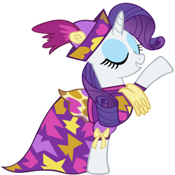 Size: 5000x5000 | Tagged: safe, artist:bakabrony, rarity, pony, unicorn, dragon quest, g4, my little pony: friendship is magic, absurd resolution, bow, clothes, dress, eyes closed, female, hat, horn, makeup, mare, raised leg, simple background, smiling, solo, transparent background, vector