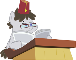 Size: 5075x4000 | Tagged: safe, artist:bakabrony, truffle shuffle, earth pony, pony, g4, ponyville confidential, .svg available, absurd resolution, colt, fez, foal, glasses, hat, male, newspaper, simple background, solo, transparent background, vector