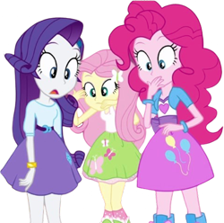 Size: 2540x2520 | Tagged: safe, edit, edited screencap, editor:mrtoonlover83, screencap, fluttershy, pinkie pie, rarity, equestria girls, g4, background removed, female, not a vector, simple background, transparent background, trio, trio female