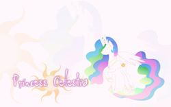 Size: 900x563 | Tagged: safe, artist:godoflight, princess celestia, alicorn, pony, g4, character name, cutie mark background, female, mare, raised hoof, solo, wallpaper, zoom layer