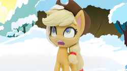 Size: 1920x1080 | Tagged: safe, screencap, applejack, earth pony, pony, g4, g4.5, my little pony: stop motion short, snowball fight (short), confused, cute, snow, solo