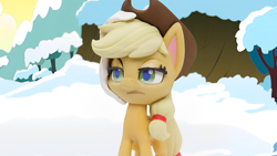 Size: 1920x1080 | Tagged: safe, screencap, applejack, earth pony, pony, g4, g4.5, my little pony: stop motion short, snowball fight (short), annoyed, cute, snow, solo