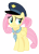 Size: 3414x4769 | Tagged: safe, artist:estories, fluttershy, pegasus, pony, g4, absurd resolution, alternate hairstyle, ascot, concerned, eyebrows, female, fluttercop, frown, looking offscreen, mare, police badge, police hat, raised eyebrow, simple background, solo, transparent background, vector