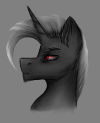 Size: 2268x2773 | Tagged: safe, artist:darklight1315, oc, oc only, oc:decline, oc:reaper, pony, unicorn, fallout equestria, fallout equestria: mayday, gray background, horn, red eyes, simple background, solo