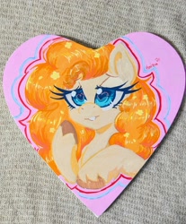 Size: 2268x2733 | Tagged: safe, artist:floralshitpost, pear butter, earth pony, pony, g4, canvas, eyelashes, flower, flower in hair, heart, heart eyes, heart shaped, lidded eyes, painting, solo, traditional art, unshorn fetlocks, wingding eyes