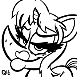 Size: 720x720 | Tagged: dead source, safe, artist:elerq, oc, oc only, pony, unicorn, 2016, beauty mark, big lips, black and white, grayscale, horn, lidded eyes, looking at you, monochrome, signature, simple background, solo, tail, unicorn oc, white background