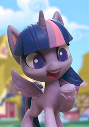 Size: 760x1080 | Tagged: safe, screencap, twilight sparkle, alicorn, pony, g4, g4.5, magician pinkie pie (short), my little pony: stop motion short, cropped, cute, ponyville, smiling, solo, twilight sparkle (alicorn)