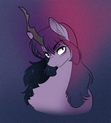 Size: 1800x1994 | Tagged: safe, artist:opalacorn, oc, oc only, pony, unicorn, abstract background, bust, chest fluff, colored horn, curved horn, horn, not twilight sparkle, solo, sparkly mane