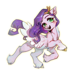 Size: 2048x2048 | Tagged: safe, artist:bilang993, pipp petals, pegasus, pony, g5, colored wings, diadem, eyebrows, female, high res, jewelry, lighter coat, looking at you, mare, open mouth, open smile, regalia, simple background, smiling, smiling at you, solo, spread wings, unshorn fetlocks, white background, wings