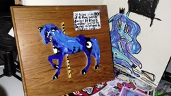 Size: 4080x2296 | Tagged: safe, artist:vomitdistrict, princess luna, pony, g4, carousel, cheese, female, food, glorious grilled cheese, grilled cheese, mare, mixed media, solo, traditional art