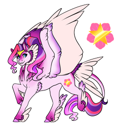 Size: 2000x2000 | Tagged: safe, artist:oneiria-fylakas, pipp petals, pegasus, pony, g5, alternate cutie mark, alternate design, alternate eye color, alternate hairstyle, alternate mane color, alternate tail color, alternate tailstyle, concave belly, hybrid tail, redesign, simple background, solo, standing on two hooves, tail, tail feathers, transparent background