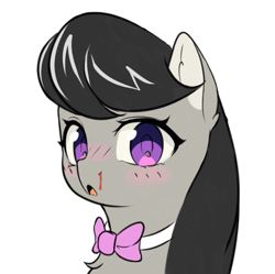 Size: 707x704 | Tagged: safe, artist:nutellaenjoyer, octavia melody, earth pony, pony, g4, blood, blush lines, blushing, bust, female, mare, nose blush, nosebleed, portrait, simple background, solo, white background