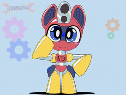 Size: 2000x1500 | Tagged: safe, artist:trackheadtherobopony, oc, oc:trackhead, pony, robot, robot pony, semi-anthro, chibi, gear, solo