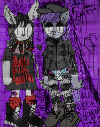 Size: 469x593 | Tagged: safe, artist:y122n20497166, maud pie, oc, earth pony, rabbit, anthro, g4, animal, canon x oc, duo, duo female, female, furry, goth, smiling