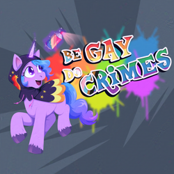 Size: 4000x4000 | Tagged: safe, artist:willoillo, izzy moonbow, pony, unicorn, g5, my little pony: tell your tale, art, be gay do crimes, female, graffiti, horn, illustration, mare, sneaksy, solo