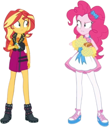 Size: 2158x2520 | Tagged: safe, edit, edited screencap, editor:homersimpson1983, screencap, pinkie pie, sunset shimmer, human, equestria girls, g4, apron, background removed, clothes, duo, duo female, female, not a vector, oven mitts, simple background, transparent background