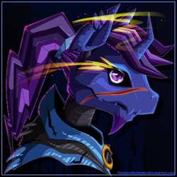 Size: 3000x3000 | Tagged: safe, artist:thenornonthego, oc, oc only, oc:azure night, cyborg, pony, robot, robot pony, animatronic, high res, male, roboticization, scar, solo, stallion