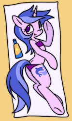 Size: 594x1000 | Tagged: safe, artist:hellworldnohope, derpibooru exclusive, sea swirl, seafoam, pony, unicorn, g4, background pony, beach towel, butt, clothes, female, horn, looking at you, lying down, mare, on side, plot, solo, swimsuit, two-piece swimsuit, underhoof