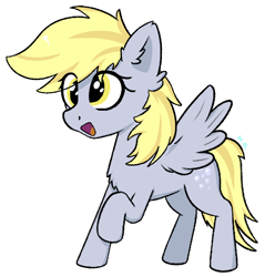 Size: 475x496 | Tagged: safe, artist:harmonicglow, derpy hooves, pegasus, pony, g4, chest fluff, ear fluff, eye clipping through hair, female, mare, open mouth, open smile, raised hoof, signature, simple background, smiling, solo, spread wings, transparent background, wings, yellow eyes