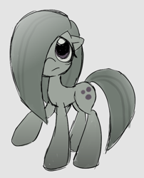 Size: 502x622 | Tagged: safe, artist:hellworldnohope, derpibooru exclusive, marble pie, earth pony, pony, g4, hair over one eye, sad, simple background, solo