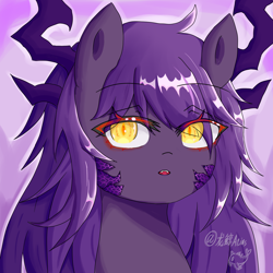 Size: 4096x4096 | Tagged: safe, artist:dw_atias, oc, oc only, oc:nightscale, dracony, hybrid, female, horns, slit pupils, solo