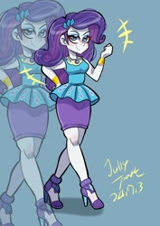 Size: 1240x1754 | Tagged: safe, artist:jully-park, part of a set, rarity, equestria girls, g4, my little pony equestria girls: better together, clothes, dress, female, geode of shielding, hand on hip, high heels, magical geodes, rarity peplum dress, shoes, signature, simple background, skirt, smiling, solo, walking, zoom layer