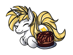 Size: 1995x1517 | Tagged: safe, oc, oc only, oc:srok, pony, unicorn, cake, food, horn, lying down, ponyloaf, prone, simple background, solo, transparent background