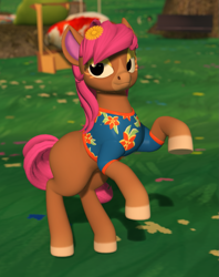 Size: 919x1162 | Tagged: safe, artist:mosssong, earth pony, pony, open pony, 3d, animal crossing, annalise, crossover, eyeshadow, floral print, flower, flower in hair, makeup, rearing, second life, solo