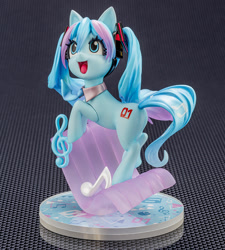 Size: 900x1000 | Tagged: safe, kotobukiya, pony, anime, female, hatsune miku, kotobukiya hatsune miku pony, music notes, open mouth, open smile, ponified, smiling, solo, vocaloid