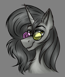 Size: 1228x1459 | Tagged: safe, artist:darklight1315, oc, oc only, oc:lyurik, pony, unicorn, fallout equestria, fallout equestria: mayday, glasses, gray background, horn, simple background, solo