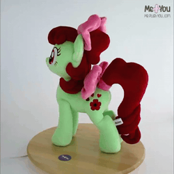 Size: 720x720 | Tagged: safe, artist:meplushyou, oc, oc only, oc:poppy, earth pony, pony, animated, bow, female, filly, foal, hair bow, irl, no sound, photo, plushie, solo, tail, tail bow, webm