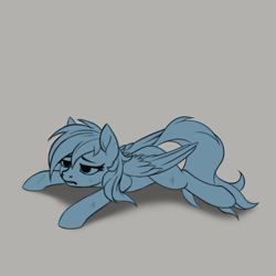 Size: 2000x2000 | Tagged: safe, artist:zetamad, rainbow dash, pegasus, pony, g4, atg 2024, folded wings, gray background, lineart, lying down, newbie artist training grounds, prone, simple background, solo, tired, wings