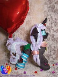 Size: 2304x3072 | Tagged: safe, artist:1stastrastudio, oc, oc only, oc:little ling, changeling, balloon, clothes, irl, photo, plushie, socks, solo, striped socks