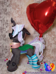 Size: 2304x3072 | Tagged: safe, artist:1stastrastudio, oc, oc only, oc:little ling, changeling, balloon, clothes, irl, photo, plushie, socks, solo, striped socks