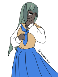 Size: 2250x3000 | Tagged: safe, artist:icicle-niceicle-1517, artist:metaruscarlet, color edit, edit, marble pie, human, g4, clothes, collaboration, colored, dark skin, female, gritted teeth, humanized, necktie, school tie, school uniform, schoolgirl, shirt, simple background, skirt, solo, teeth, transparent background, vest