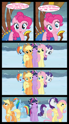 Size: 1280x2300 | Tagged: safe, artist:bigsnusnu, applejack, fluttershy, pinkie pie, rainbow dash, rarity, spike, twilight sparkle, dragon, earth pony, pegasus, pony, unicorn, comic:dusk shine in pursuit of happiness, g4, :3, avoiding eye contact, comic, dialogue, dragons riding ponies, dusk shine, exclamation point, female, group, harem, history of boomer of 50 years-old, horn, jealous, leaning, looking away, male, mane seven, mane six, mare, mountain, musical instrument, offscreen character, question mark, riding, riding a pony, rule 63, snow, spike riding twilight, stallion, teasing, yovidaphone