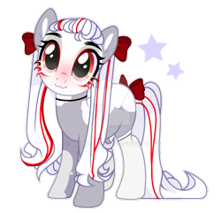 Size: 910x878 | Tagged: safe, artist:michiharas, oc, oc only, oc:tsuyuki vincent, earth pony, pony, :3, art trade, bald face, base used, blaze (coat marking), blushing, bow, choker, clothes, coat markings, colored face, colored pinnae, deviantart watermark, earth pony oc, eye markings, eyelashes, facial markings, female, female oc, fringe, gray coat, hair bow, leg markings, long mane, long tail, mare, mare oc, obtrusive watermark, pigtails, red bow, red eyes, signature, simple background, smiling, socks, solo, splotches, straight mane, straight tail, tail, tail bow, tied mane, transparent background, two toned mane, two toned tail, watermark, white mane, white tail
