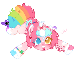 Size: 974x821 | Tagged: safe, artist:michiharas, oc, oc only, oc:sprinkles pie, earth pony, pony, :p, base used, big eyes, blushing, bow, bracelet, coat markings, colored eartips, colored eyelashes, colored pupils, commission, curly mane, earth pony oc, eye clipping through hair, eyeshadow, facial markings, fluffy mane, fluffy tail, hair accessory, hair bow, heart, heart mark, heterochromia, jewelry, leg markings, makeup, mane accessory, multicolored mane, multicolored tail, pink coat, pink eyeshadow, plushie, ponytail, rainbow tail, short mane, simple background, snip (coat marking), socks (coat markings), solo, star (coat marking), star mark, stars, tail, teddy bear, three toned mane, tied mane, tongue out, transparent background, two toned ears, wall of tags