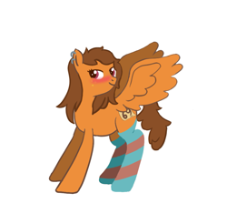 Size: 1333x1310 | Tagged: safe, artist:suran, oc, oc only, oc:suran, pegasus, g4, blushing, clothes, female, looking at you, simple background, smiling, socks, solo, striped socks, white background