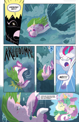 Size: 828x1274 | Tagged: safe, idw, princess anemone, queen calla lily, zipp storm, seapony (g4), g5, my little pony: set your sail, set your sail #5, spoiler:comic, spoiler:g5comic, baby seapony (g4), baby seapony (g5), bubble, crown, crying, dorsal fin, falling, female, fin, fin ears, fin wings, fins, fish tail, flowing mane, flowing tail, horn, jewelry, looking up, male, mare, memories, ocean, open mouth, regalia, rock, scales, screaming, sea pony (g5), seaponified, seapony zipp storm, species swap, swimming, tail, talking, unconscious, underwater, unshorn fetlocks, water, wings