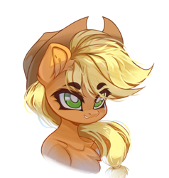 Size: 3906x4096 | Tagged: safe, artist:jfrxd, applejack, earth pony, pony, g4, bust, chest fluff, ear cleavage, female, mare, simple background, solo, white background