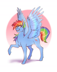 Size: 1335x1681 | Tagged: safe, artist:equeslibrium, rainbow dash, pegasus, pony, g4, raised hoof, simple background, smiling, solo, spread wings, wings