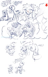 Size: 800x1280 | Tagged: safe, artist:eversowillow, fluttershy, rainbow dash, pegasus, pony, g4, blushing, chest fluff, comic, dialogue, dream, female, imminent kissing, mare, monster, sketch, speech bubble, thought bubble