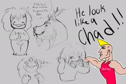 Size: 2048x1365 | Tagged: safe, artist:eversowillow, discord, draconequus, human, g4, alternate design, beard, chad, cross-popping veins, crying, dialogue, emanata, facial hair, male, speech bubble, yelling