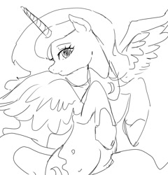 Size: 1189x1236 | Tagged: safe, artist:g5p7r, princess luna, alicorn, pony, g4, black and white, female, grayscale, hoof shoes, mare, monochrome, peytral, sketch, spread wings, wings